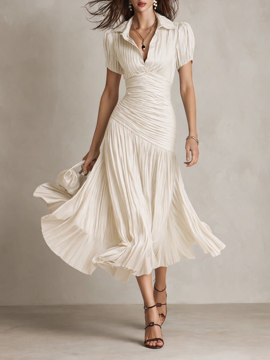 Verity | Striped Satin Pleated Midi Dress