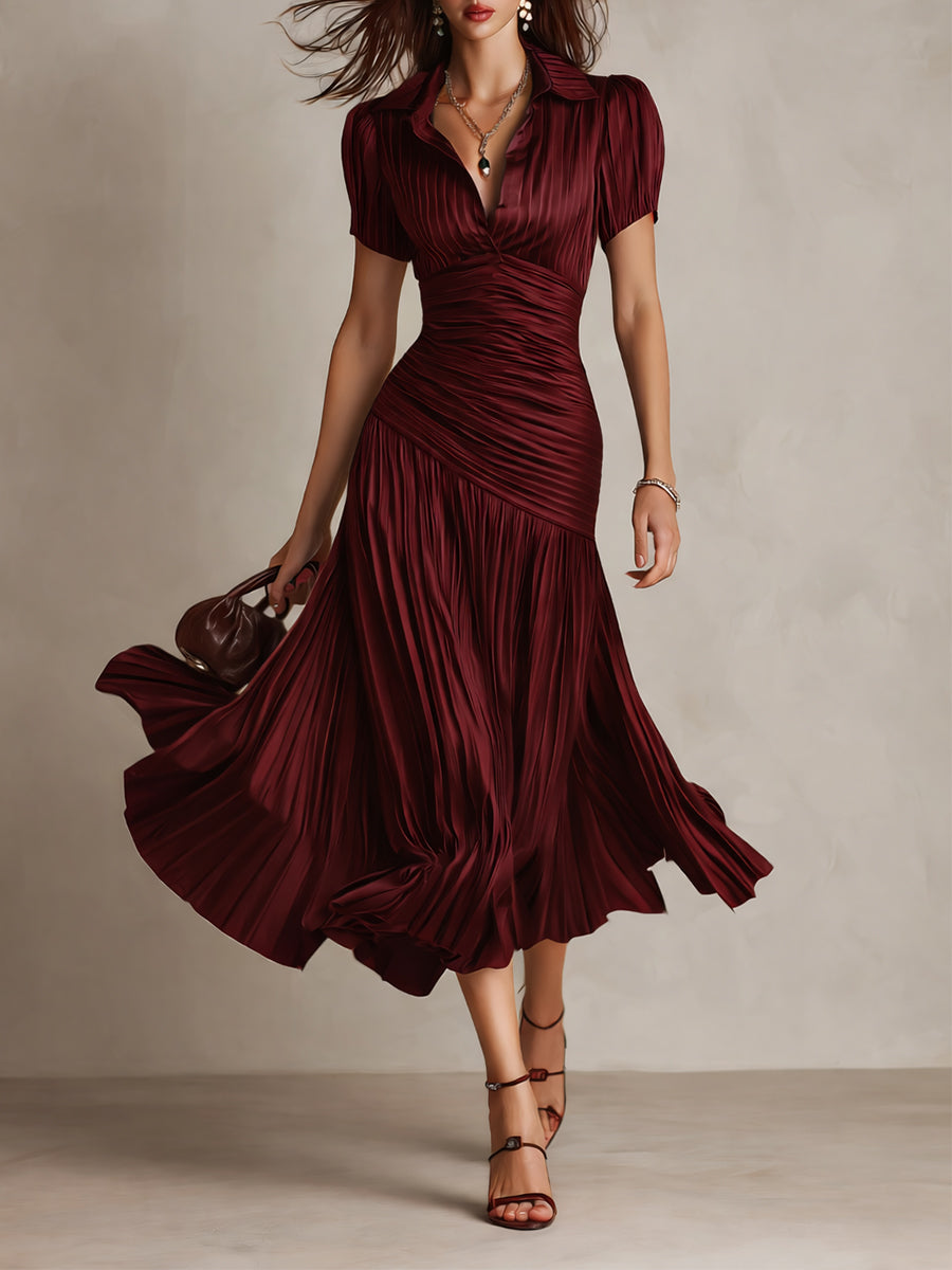 Verity | Striped Satin Pleated Midi Dress