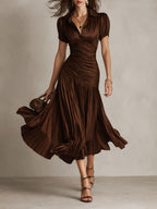 Verity | Striped Satin Pleated Midi Dress