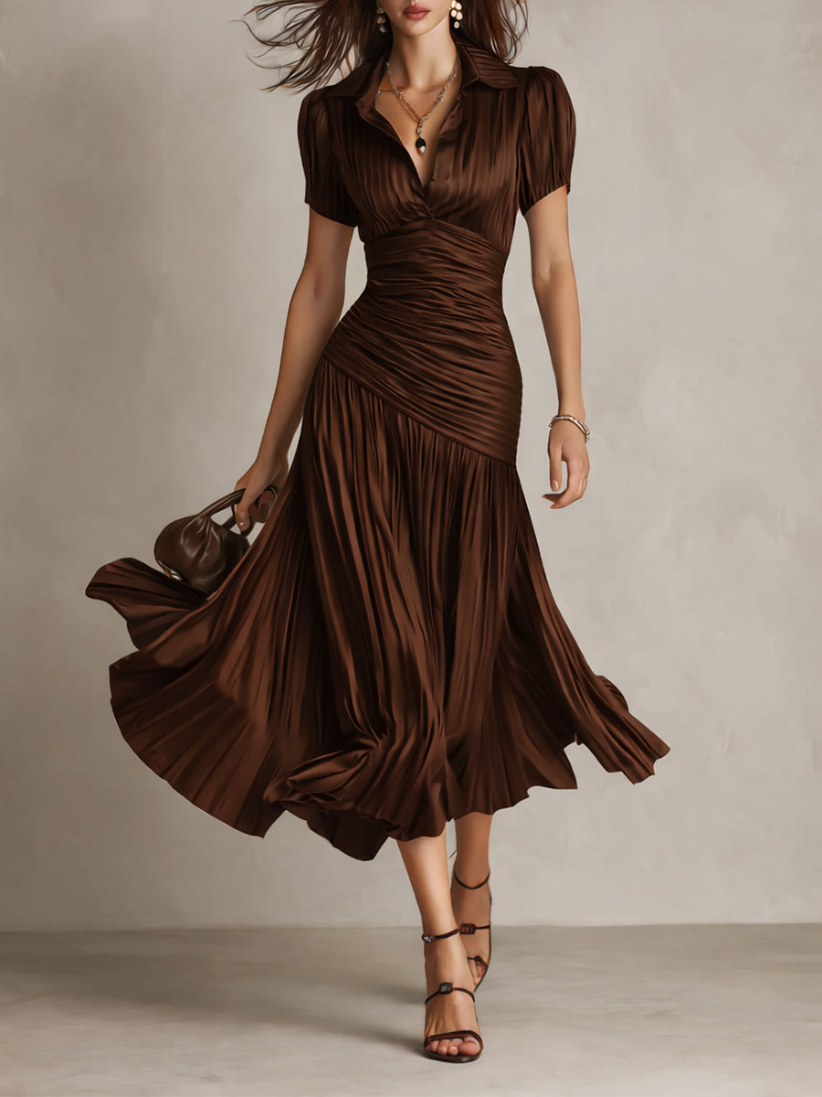 Verity | Striped Satin Pleated Midi Dress