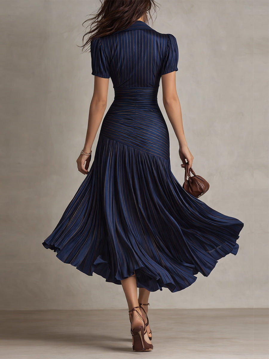 Verity | Striped Satin Pleated Midi Dress