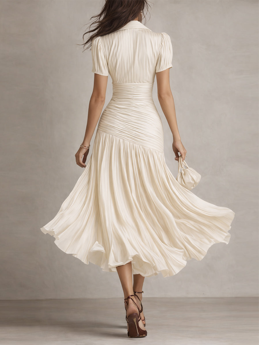 Verity | Striped Satin Pleated Midi Dress