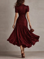 Verity | Striped Satin Pleated Midi Dress