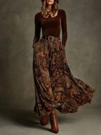 Viola | Velvet Top and Paisley Maxi Skirt Set