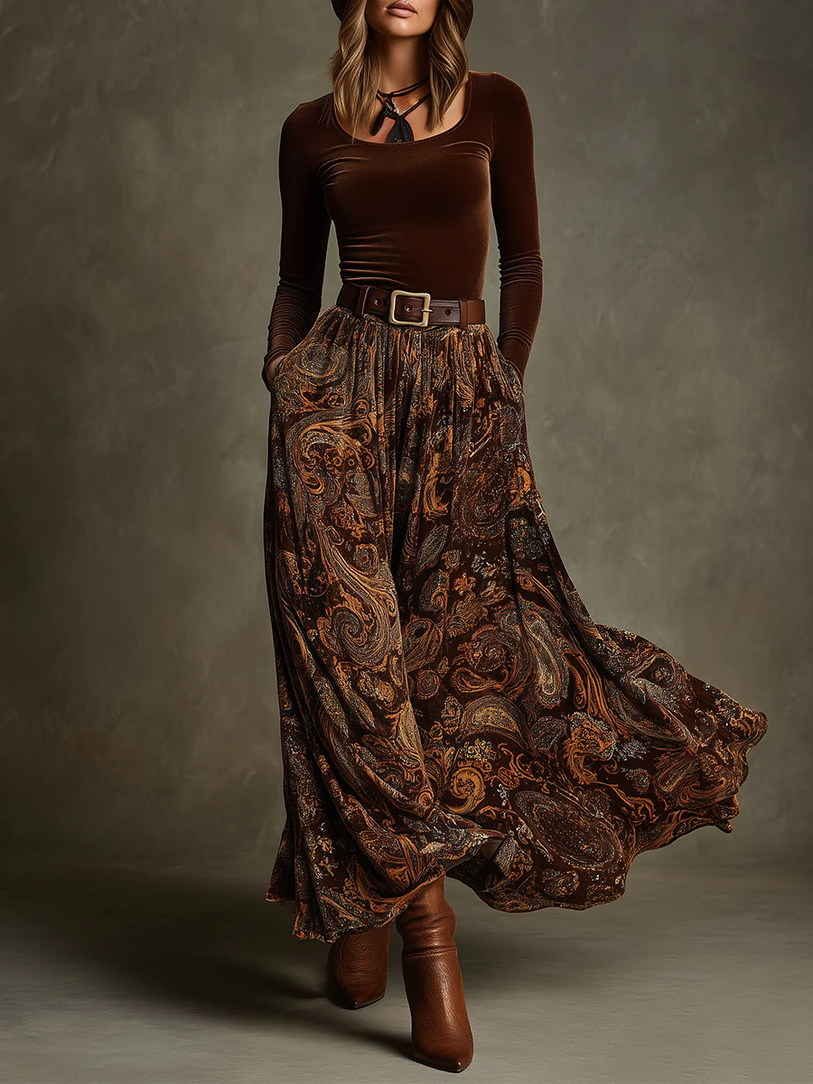 Viola | Velvet Top and Paisley Maxi Skirt Set