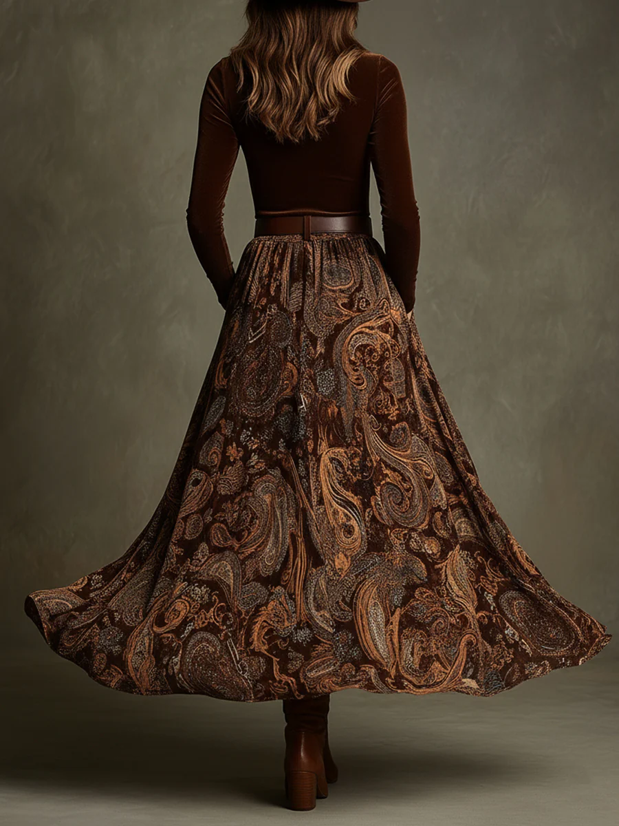 Viola | Velvet Top and Paisley Maxi Skirt Set