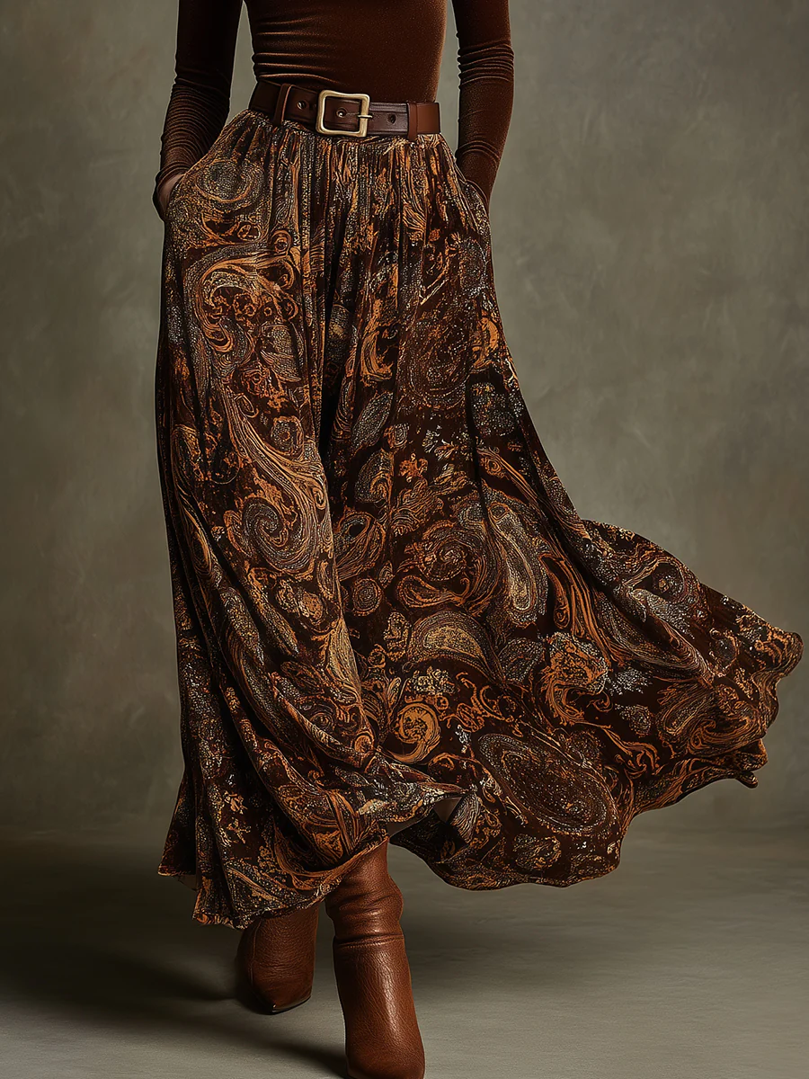 Viola | Velvet Top and Paisley Maxi Skirt Set