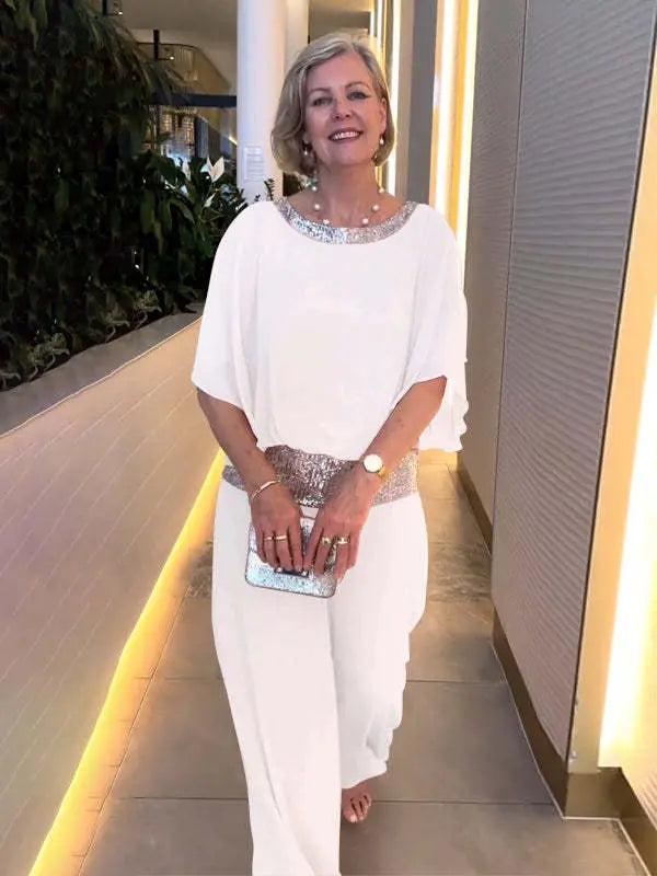 Virginia | Sequin Blouse and Wide-Leg Pants Set