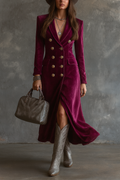 Viviana | Long Velvet Double-Button Blazer Dress