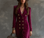 Viviana | Long Velvet Double-Button Blazer Dress