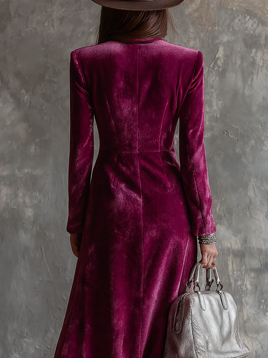 Viviana | Long Velvet Double-Button Blazer Dress