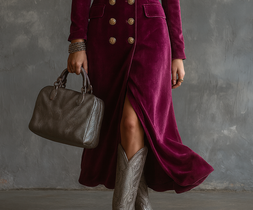 Viviana | Long Velvet Double-Button Blazer Dress