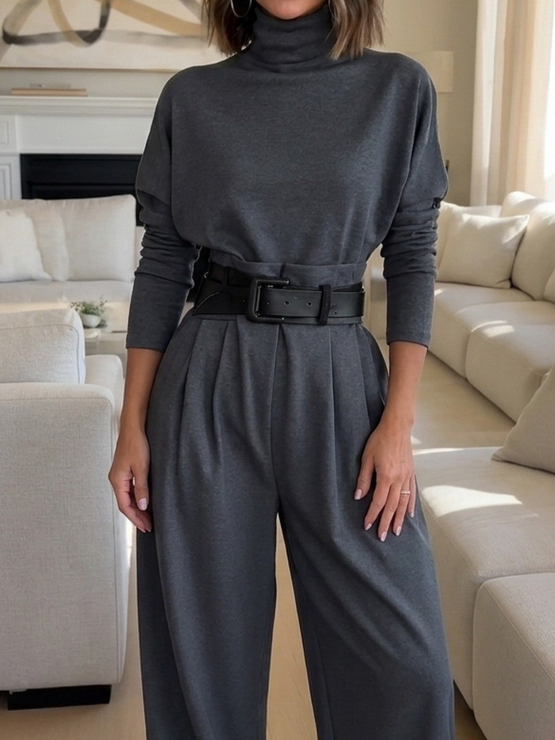 Wilhelmina | Turtleneck and Pants Set with Belt