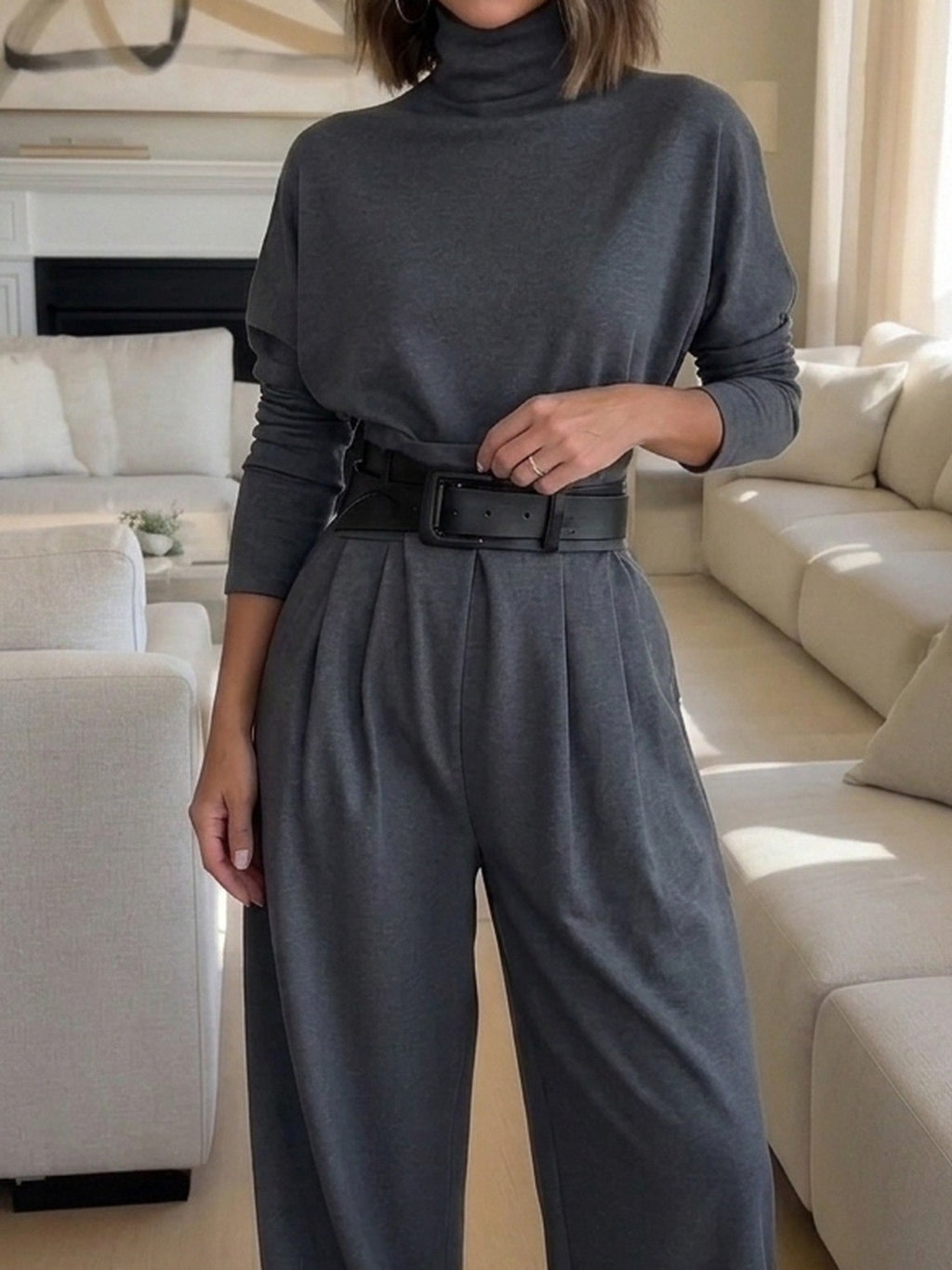 Wilhelmina | Turtleneck and Pants Set with Belt