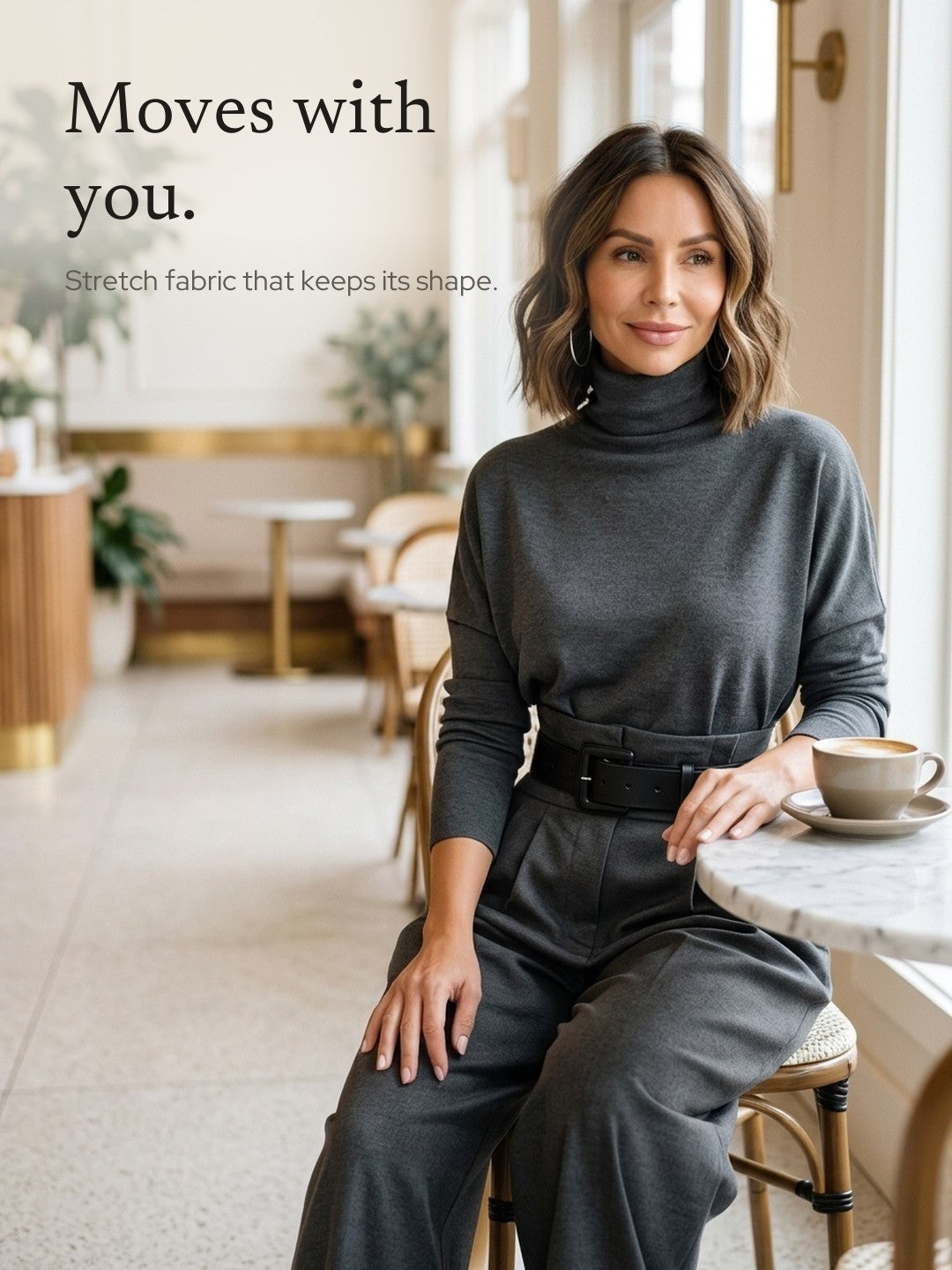 Wilhelmina | Turtleneck and Pants Set with Belt