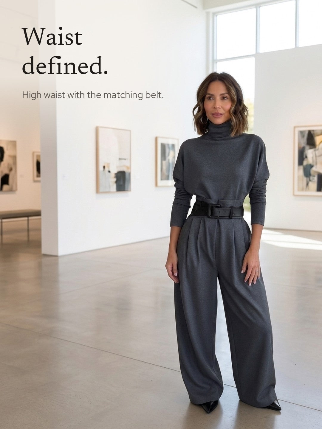 Wilhelmina | Turtleneck and Pants Set with Belt