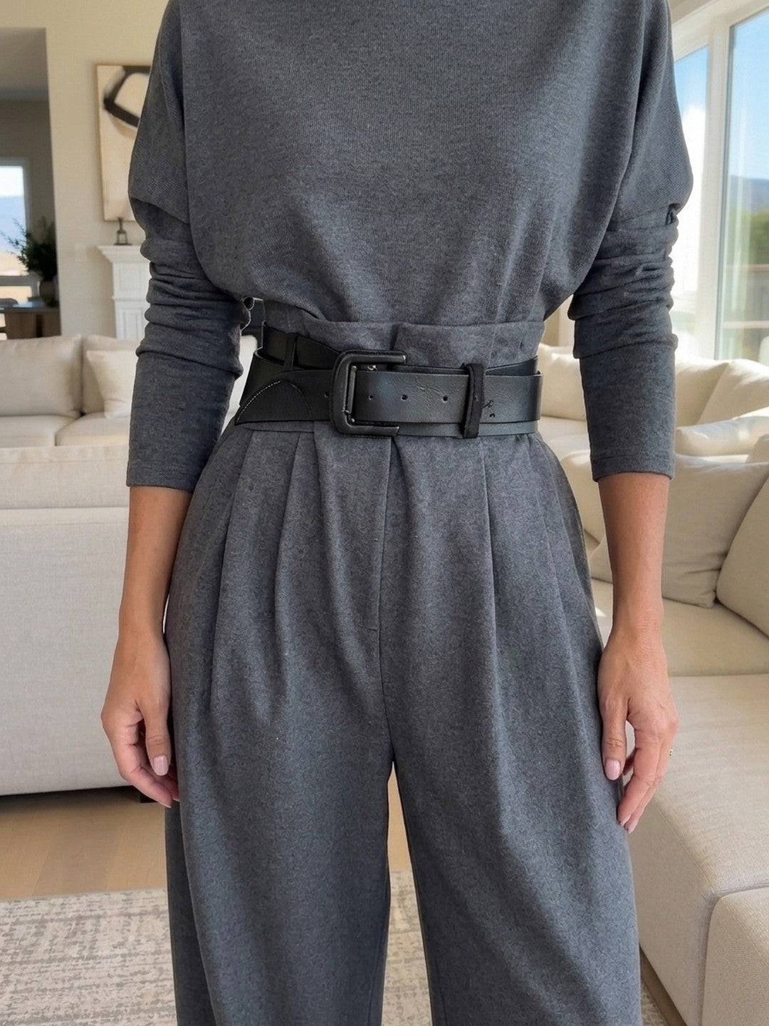 Wilhelmina | Turtleneck and Pants Set with Belt