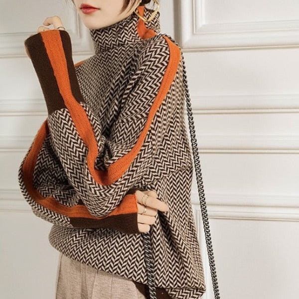 Winona | Contrast-Stripe Turtleneck Sweater
