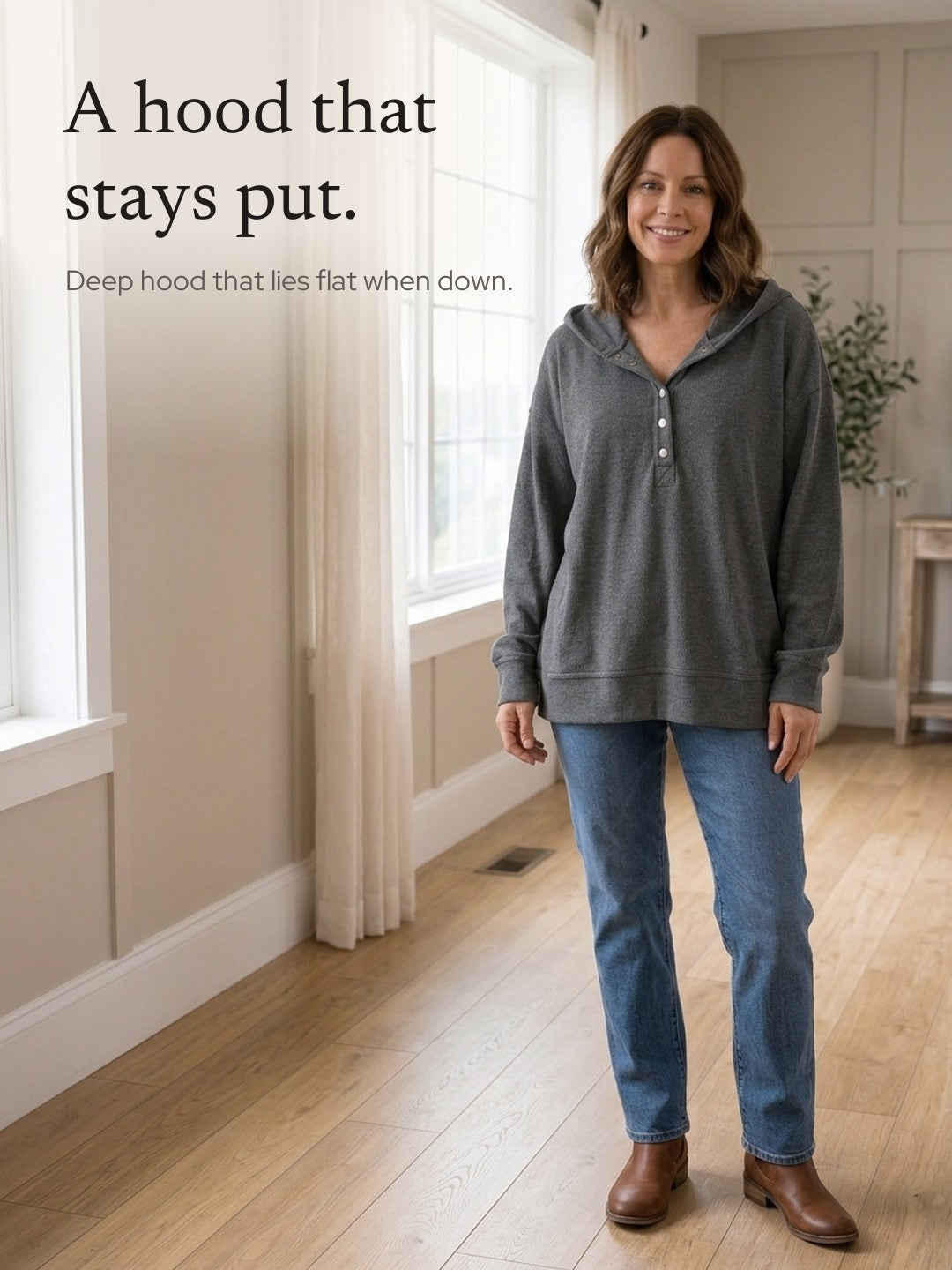 Yara | Waffle Knit Button Henley Hoodie