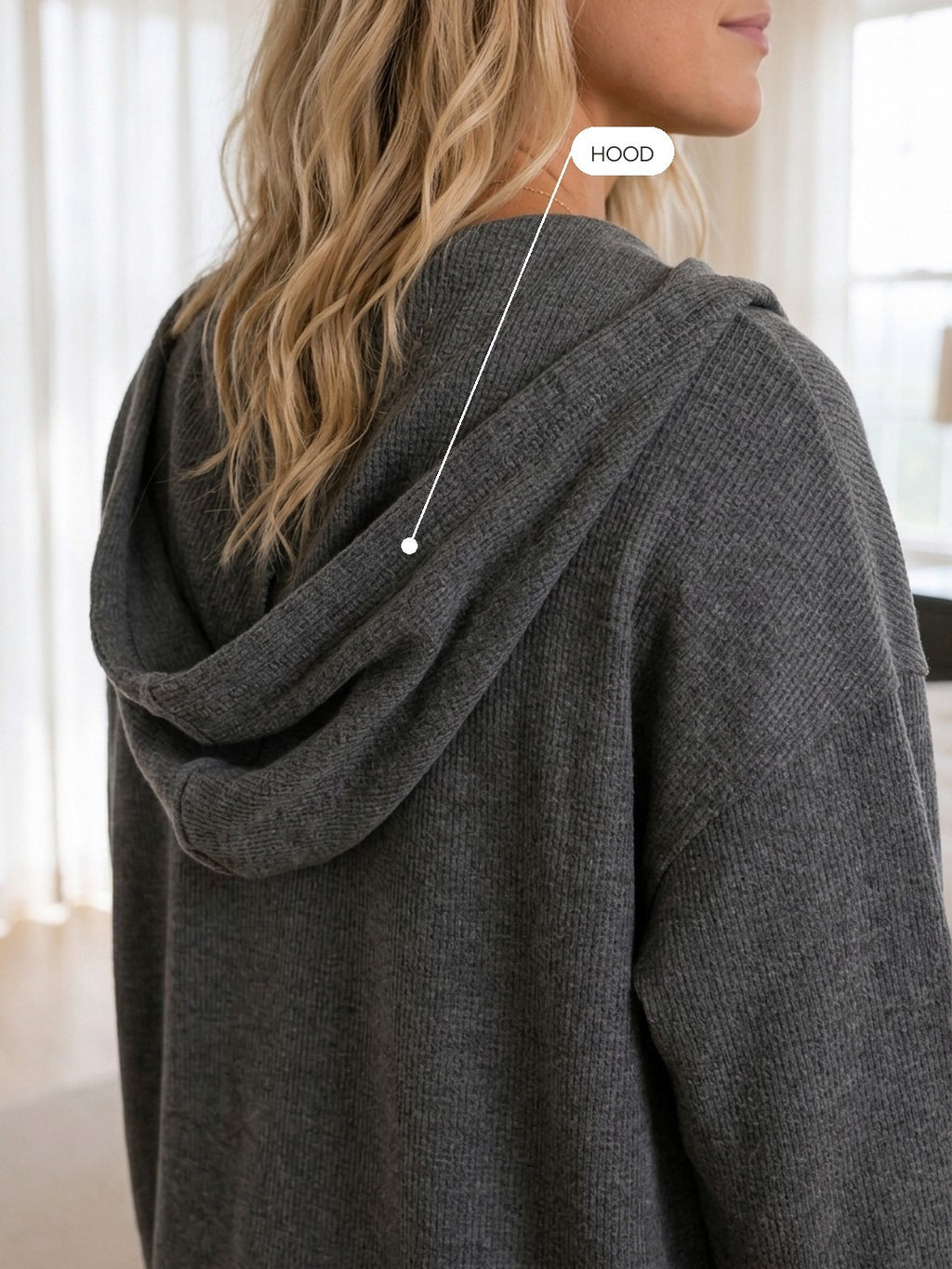 Yara | Waffle Knit Button Henley Hoodie