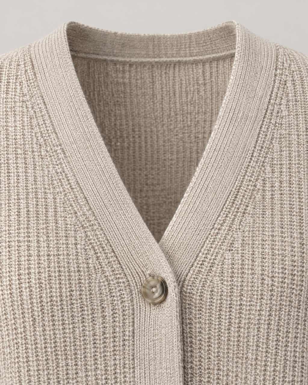 Zoey cashmere V-neck cardigan – ribbed V-neckline (Beige)