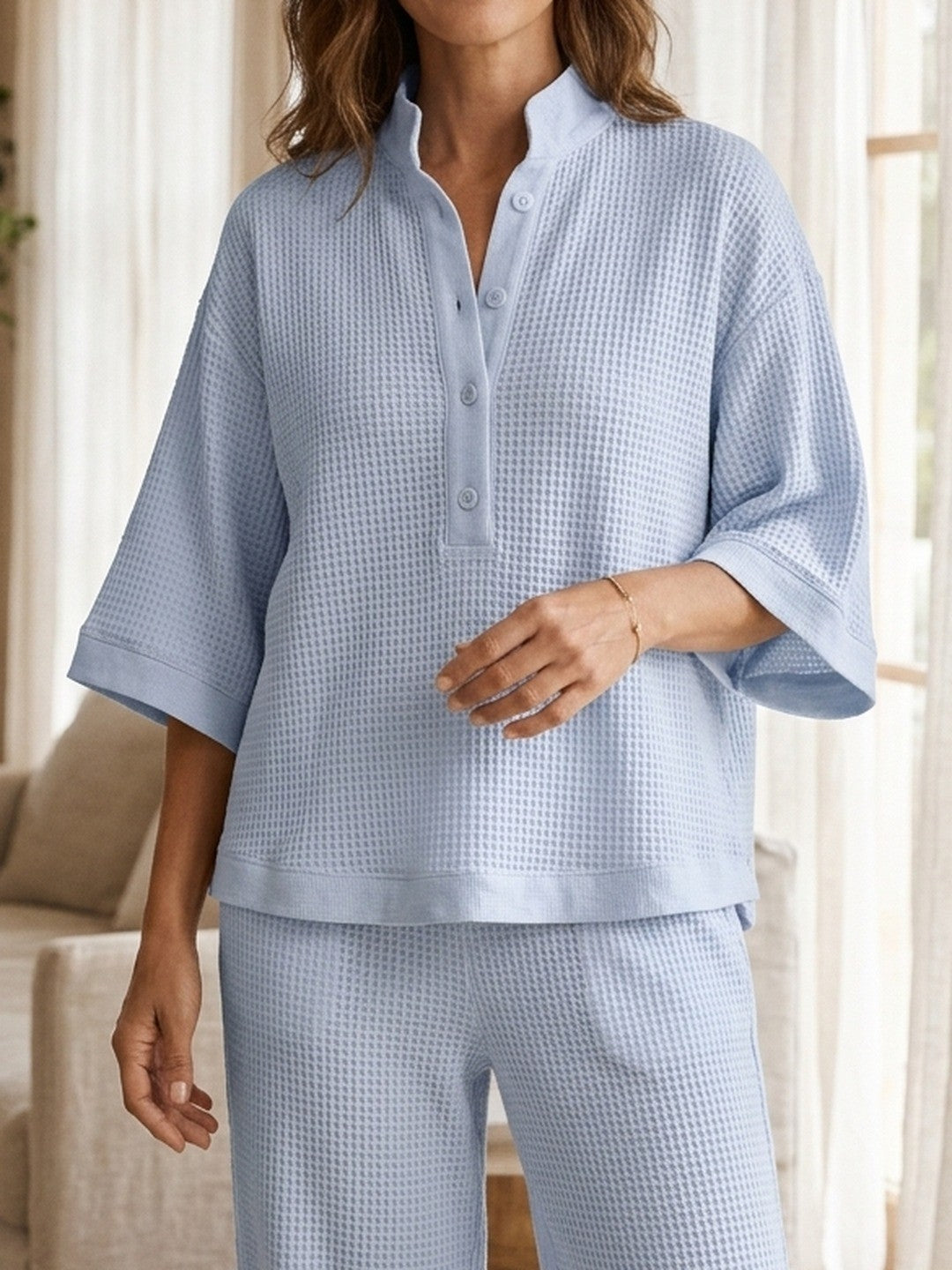 Zoya | Waffle-Knit Top and Wide-Leg Pants Set