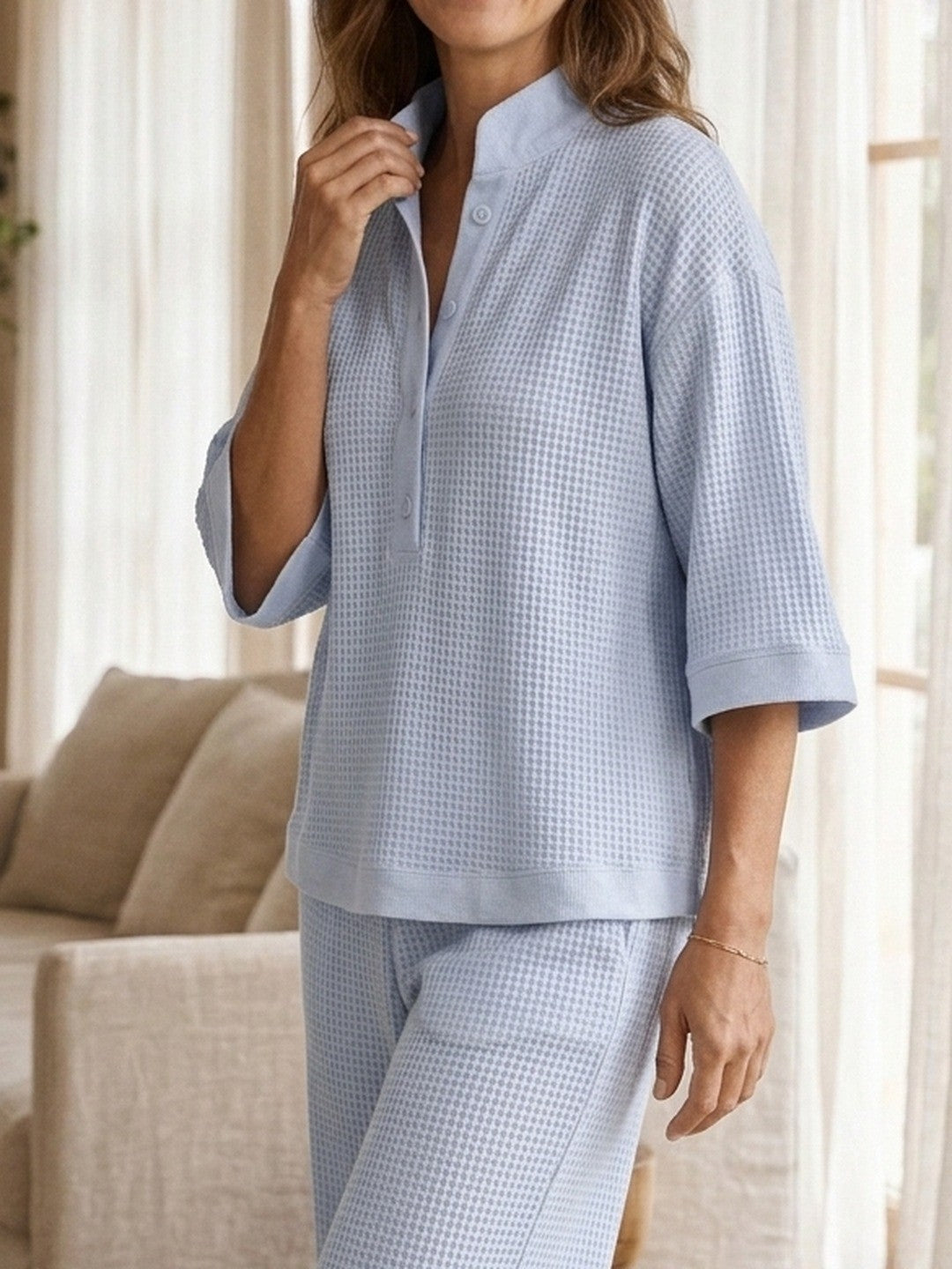 Zoya | Waffle-Knit Top and Wide-Leg Pants Set
