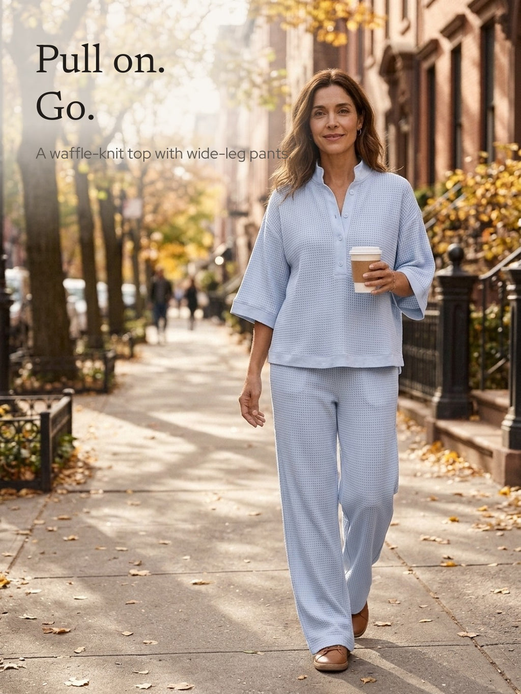 Zoya | Waffle-Knit Top and Wide-Leg Pants Set