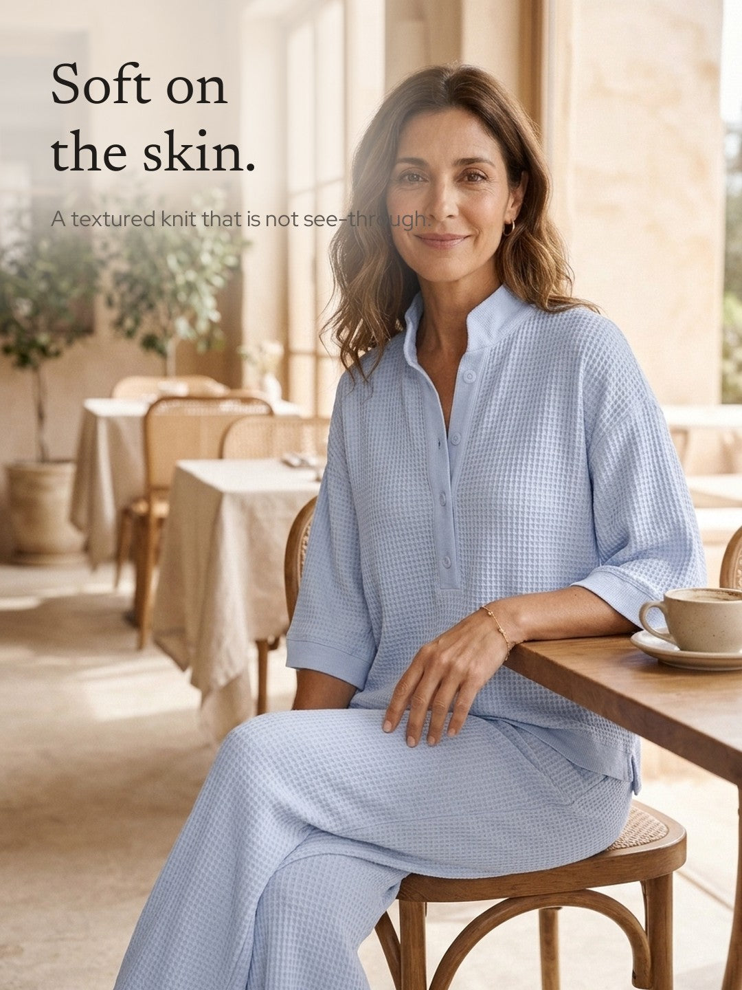 Zoya | Waffle-Knit Top and Wide-Leg Pants Set