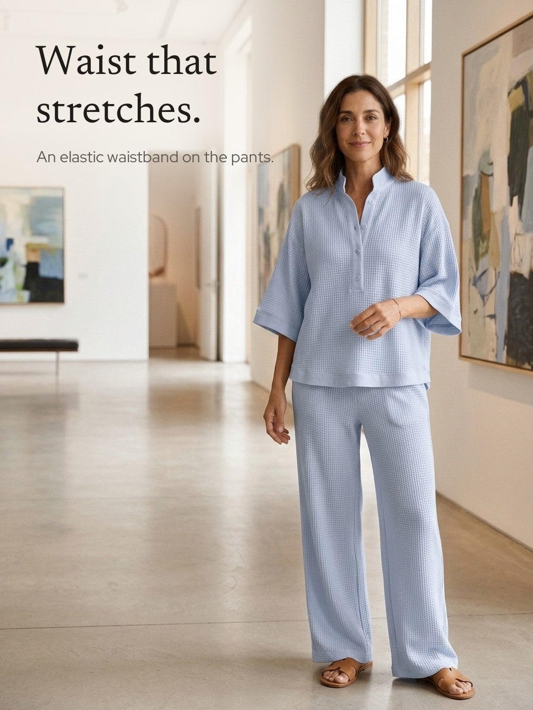Zoya | Waffle-Knit Top and Wide-Leg Pants Set