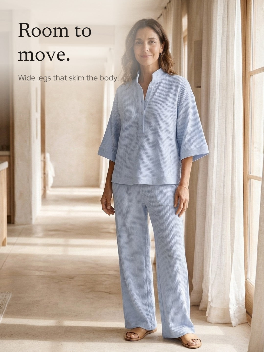 Zoya | Waffle-Knit Top and Wide-Leg Pants Set